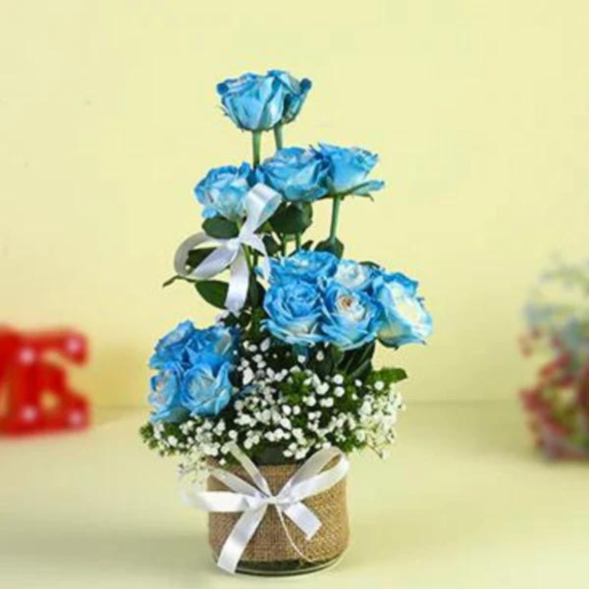 Mystic Blue Flowers Cylindrical Vase