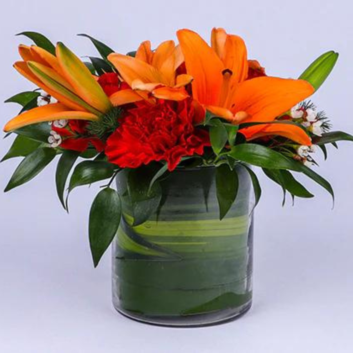 Lillies and Carnations Glass Arrangement