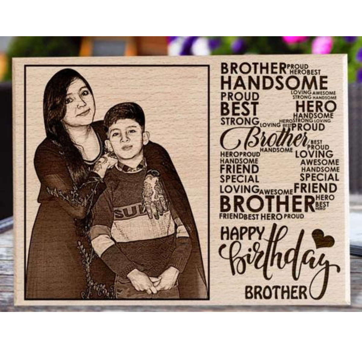 Personalized Engraved Wooden Frame with Photo - Gift For Best Bhai