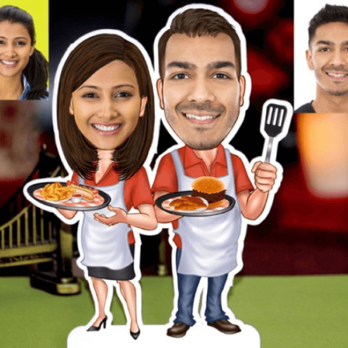 Customized 3D Colorful Caricature With Cute Couple Photo - Chef
