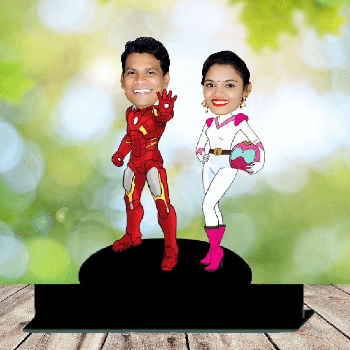 Customized 3D Colorful Caricature With Cute Couple Photo - Super Hero