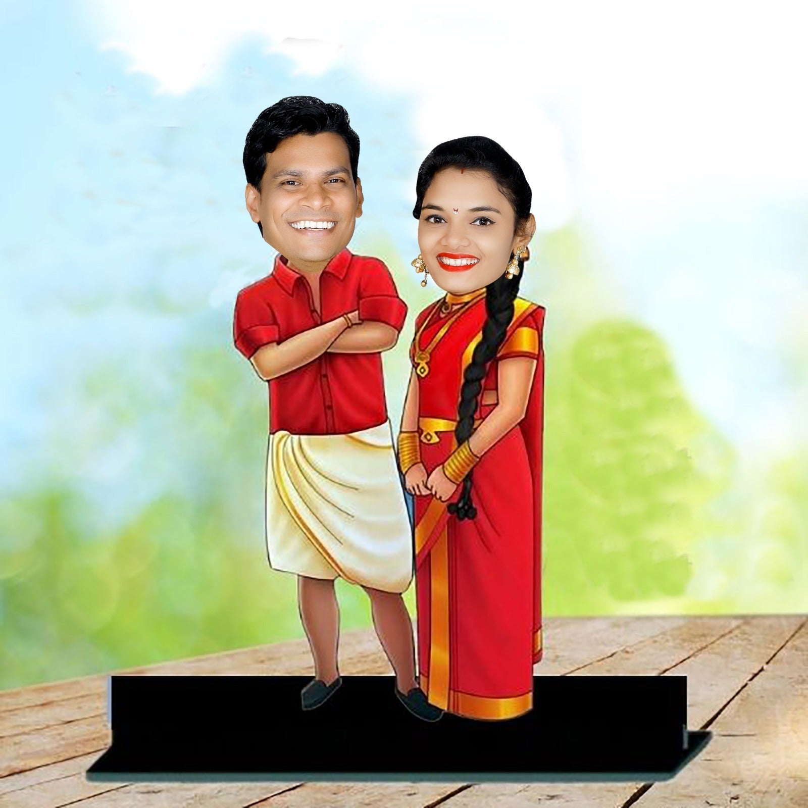 Customized 3D Colorful Caricature With Cute Couple Photo - South Indian