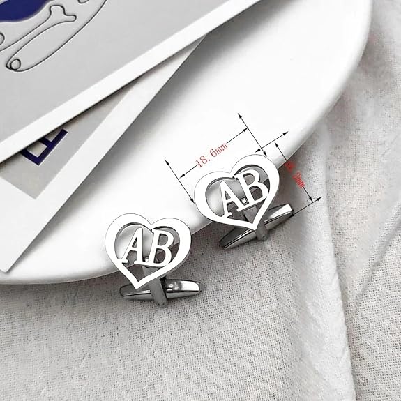 Personalised  Heart Metal Initial Cufflinks