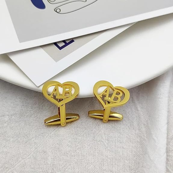 Personalised  Heart Metal Initial Cufflinks