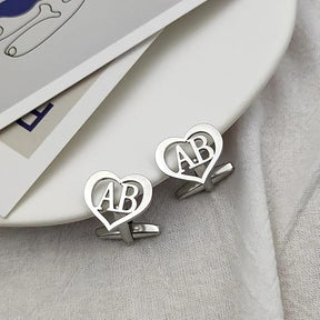 Personalised  Heart Metal Initial Cufflinks