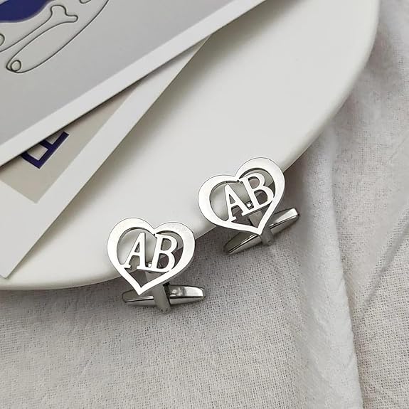 Personalised  Heart Metal Initial Cufflinks