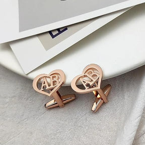 Personalised  Heart Metal Initial Cufflinks