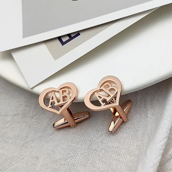 Personalised  Heart Metal Initial Cufflinks
