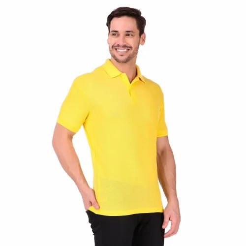 160 GSM Yellow Men Collar T Shirt