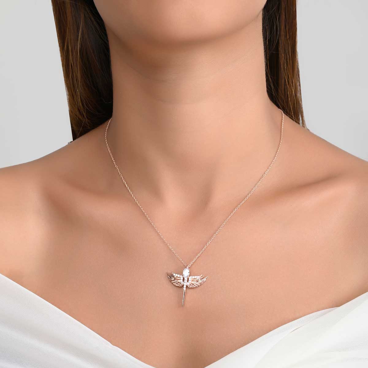 925 Sterling Silver Dragonfly Charm Rose Gold Plated Pendant Gift for Her