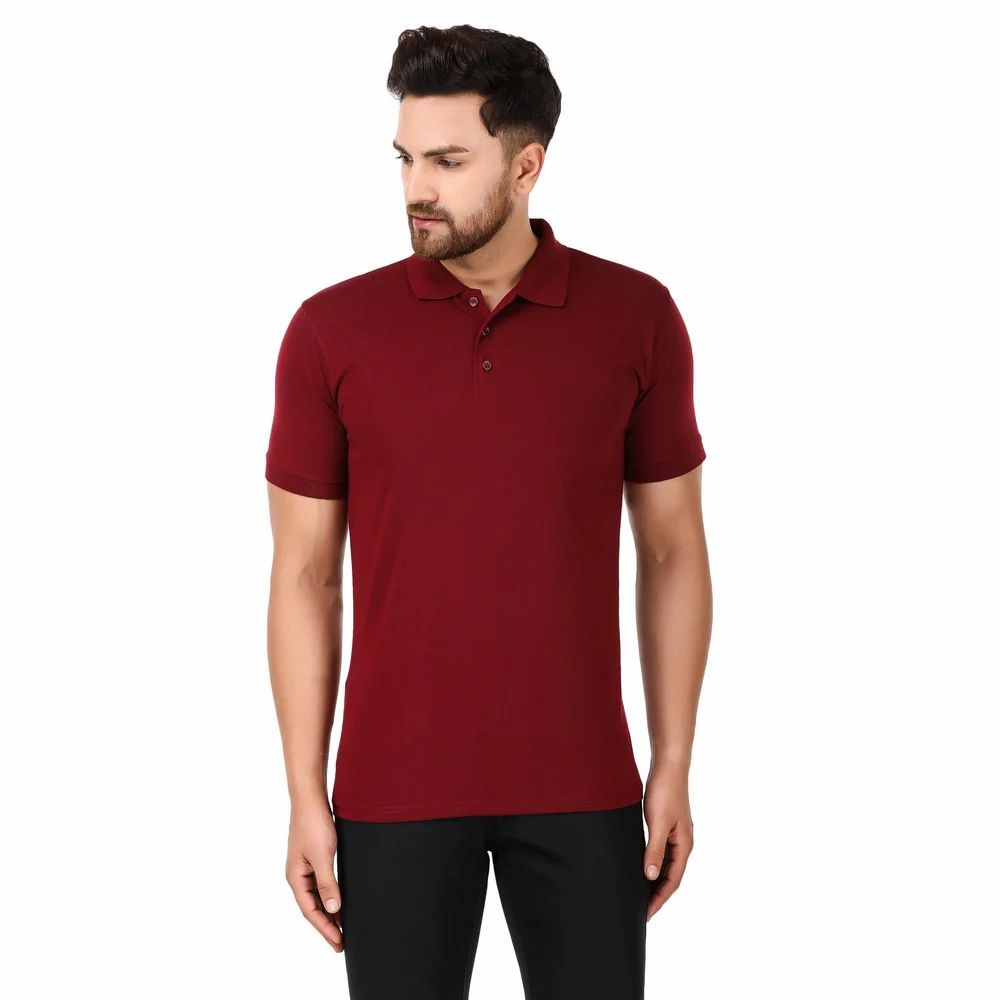 Plain 200 GSM Maroon Men Half Sleeves Collar T Shirt, Polo Neck