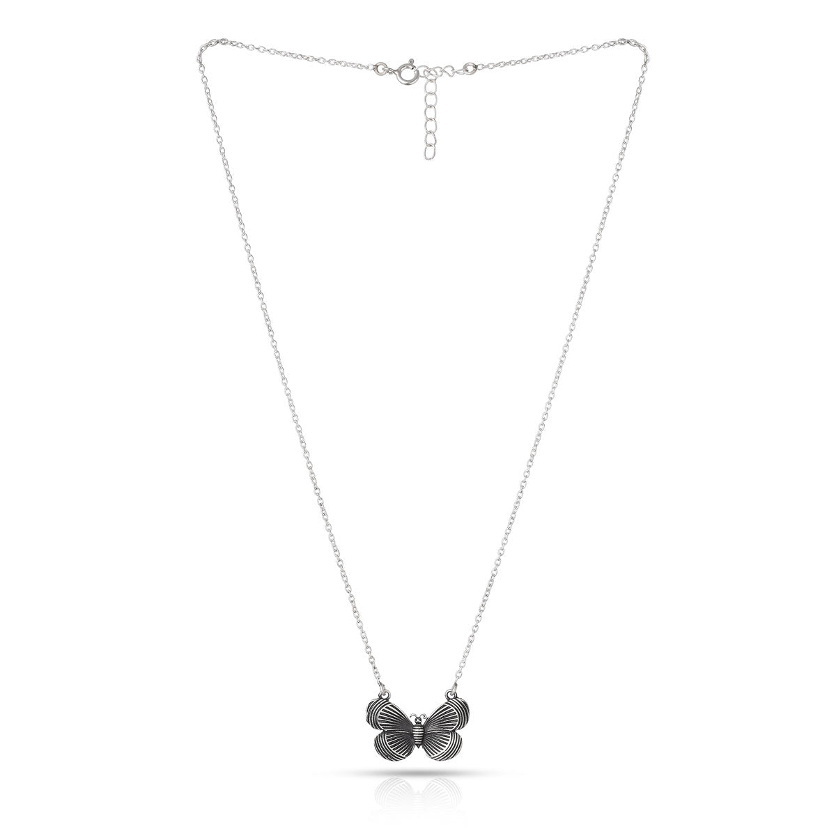 Butterfly Silver Pendant With Loop Chain-2