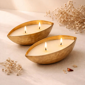 Set of 2 Metalic Gold Boat Scented Soy Candles