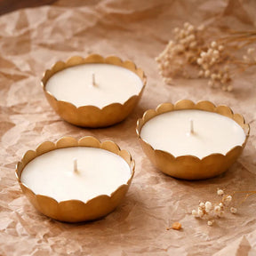 Set of 3 Floral Metalic Gold Bowl Scented Candles
