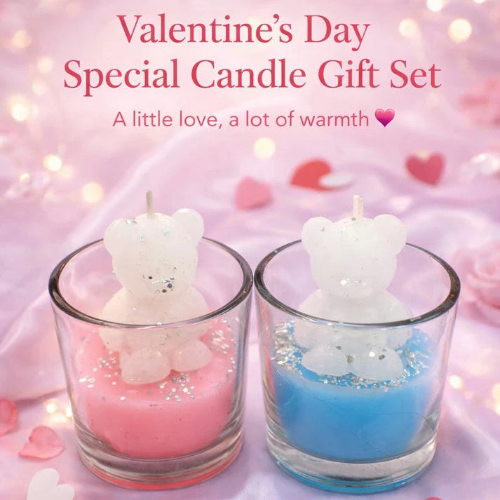 Set Of 2 Vanilla Scented Teddy Bear Valentine Candles