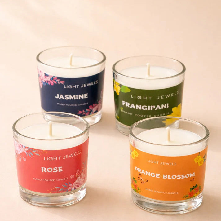 Gift Set Of 4 Floral Fragrance Candle Glass Votives