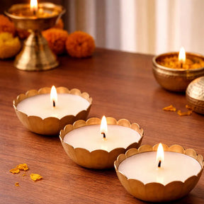 Set of 3 Floral Metalic Gold Bowl Scented Candles