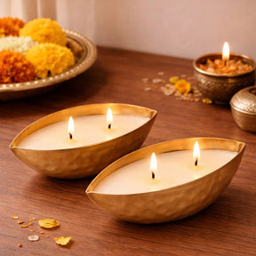 Set of 2 Metalic Gold Boat Scented Soy Candles