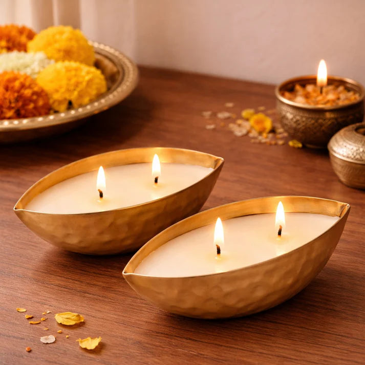 Set of 2 Metalic Gold Boat Scented Soy Candles