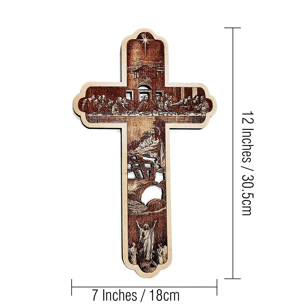 Engraved Jesus Christ Story on Wooden Cross