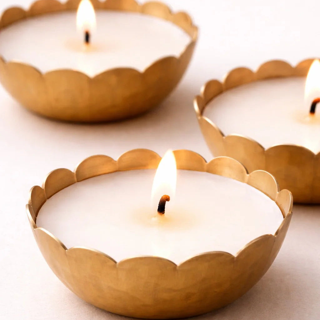 Set of 3 Floral Metalic Gold Bowl Scented Candles