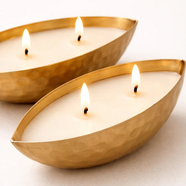 Set of 2 Metalic Gold Boat Scented Soy Candles