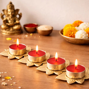 Set of 4 Metallic  Lotus Shape T lite Holders /Plates