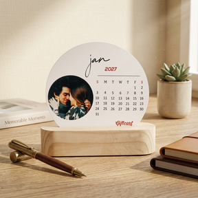 Personalized Wooden Calendar Desk Stand with Photo