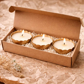 Set of 3 Floral Metalic Gold Bowl Scented Candles