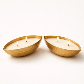 Set of 2 Metalic Gold Boat Scented Soy Candles