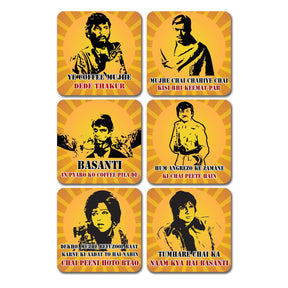 Classic Bollywood Blockbuster Actor With Famous Dialogue Printed Coasters Set of 6