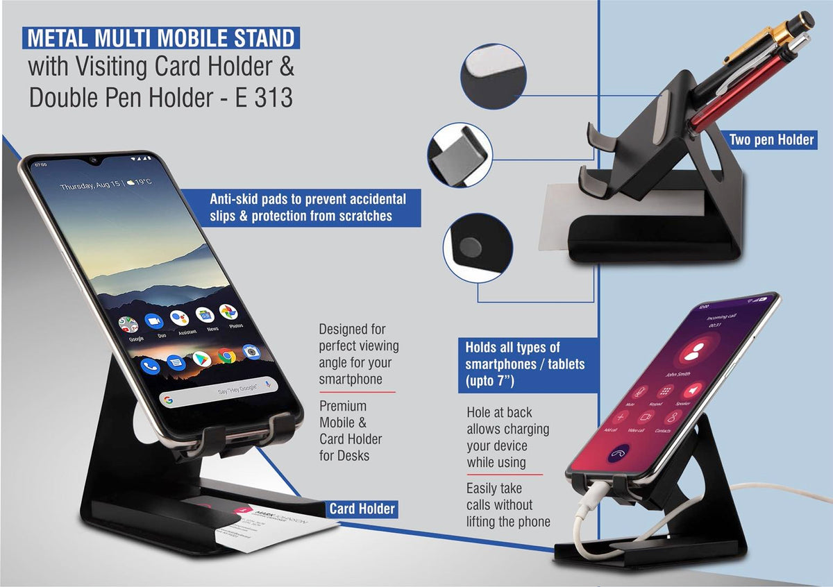 Metal multi mobile stand with pen holders and visiting card holder