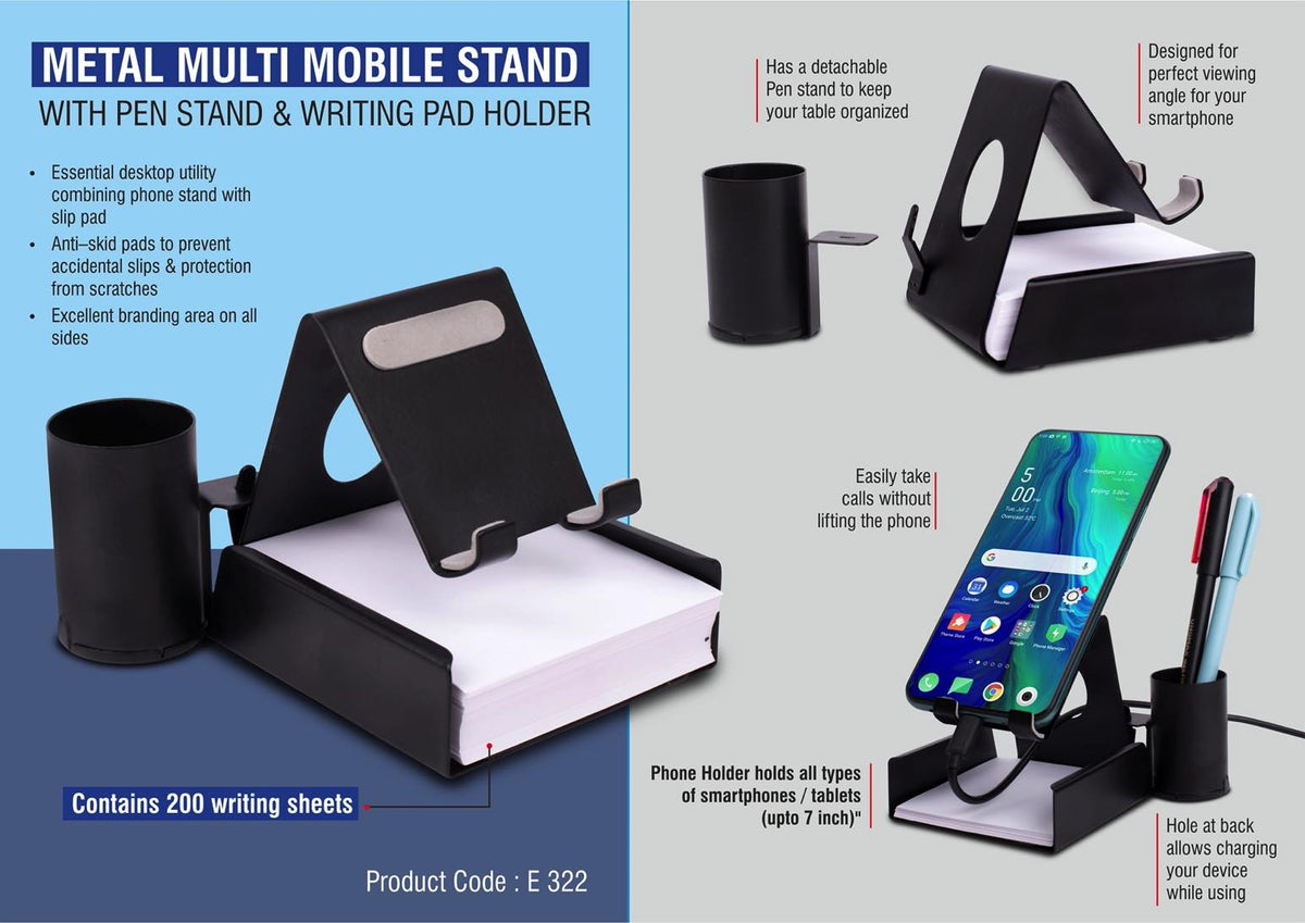 Metal mobile stand with tumbler & writing pad holder, includes 200 sheets