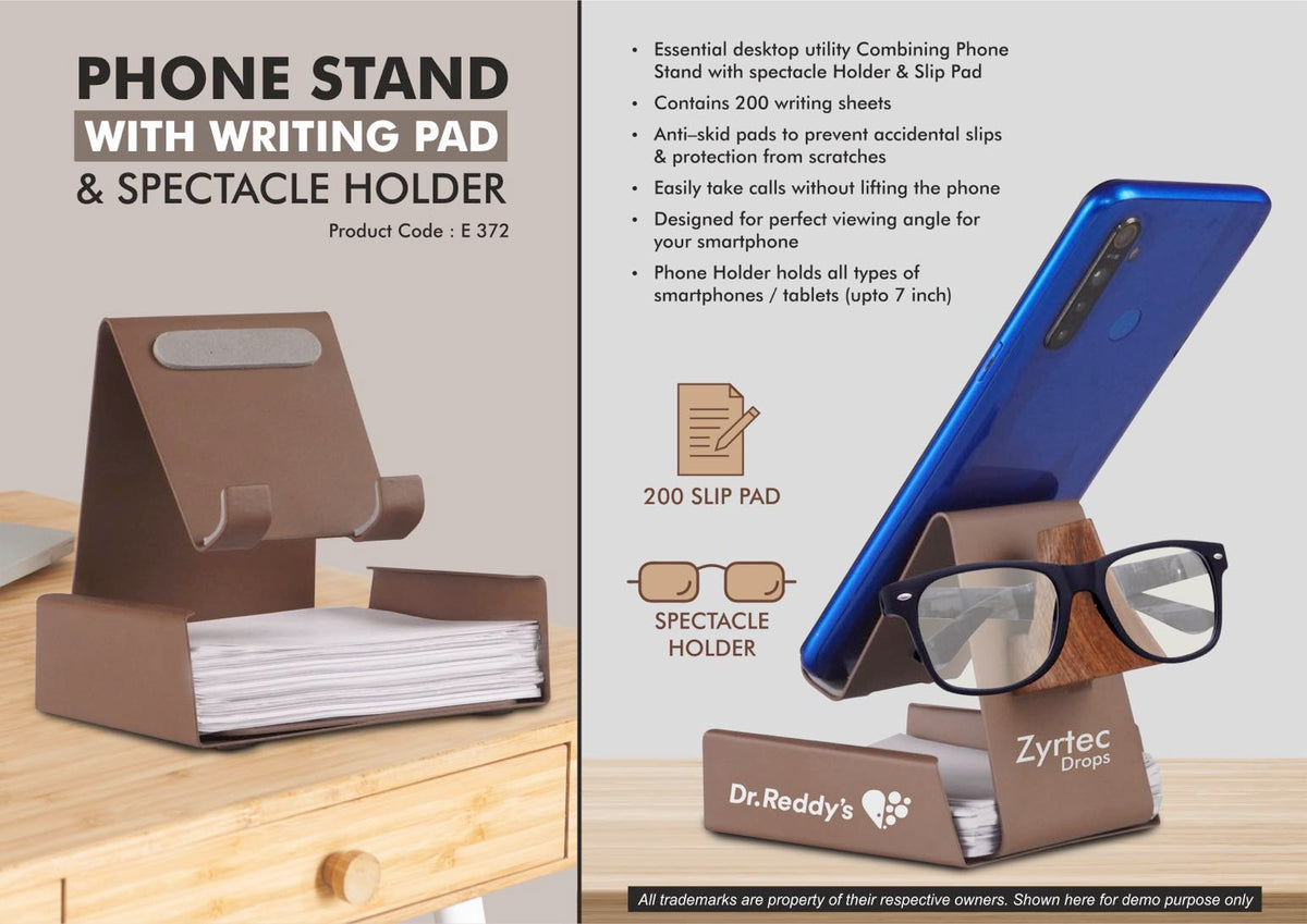 Metal mobile stand with writing pad & spectacle holder, includes 200 sheets