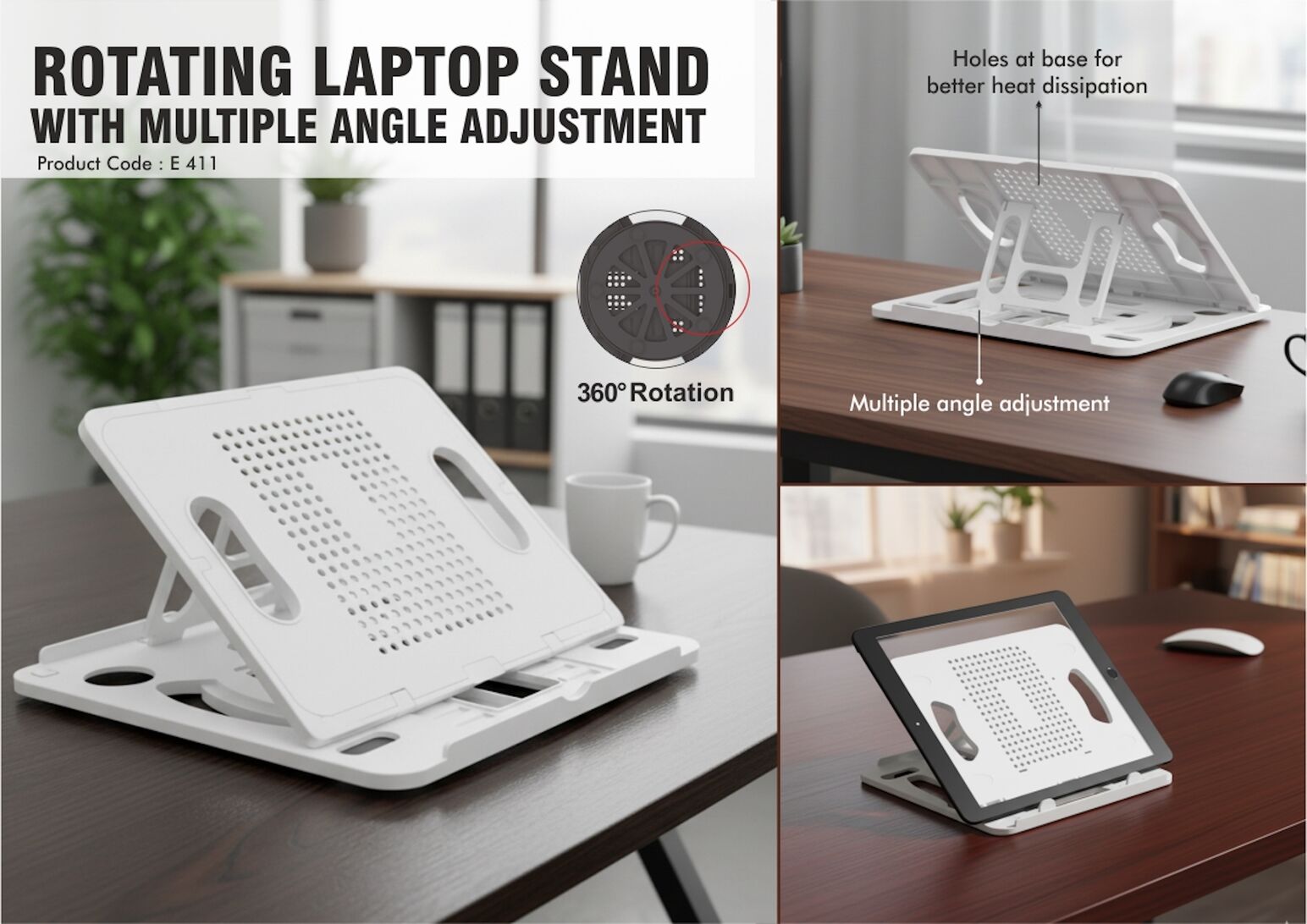 Rotating laptop stand with multiple angle adjustment