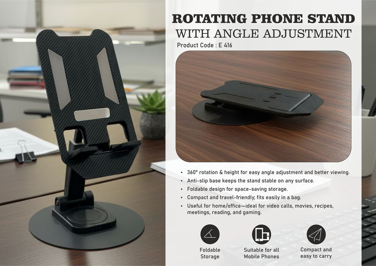 Foldable rotating phone stand with adjustable angle, budget-friendly