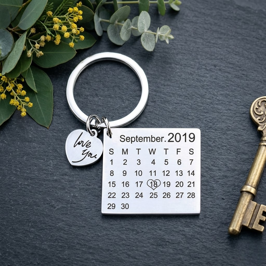 Personalized Metal Keychain with Calendar & Name