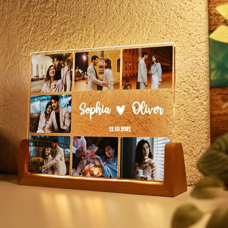 Personalized Photo Collage Anniversary Lamp For Couple