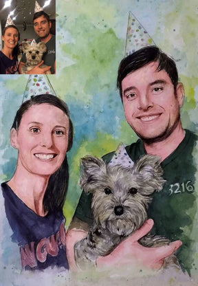 Handmade Custom Water Color Painting Family/Group Portrait