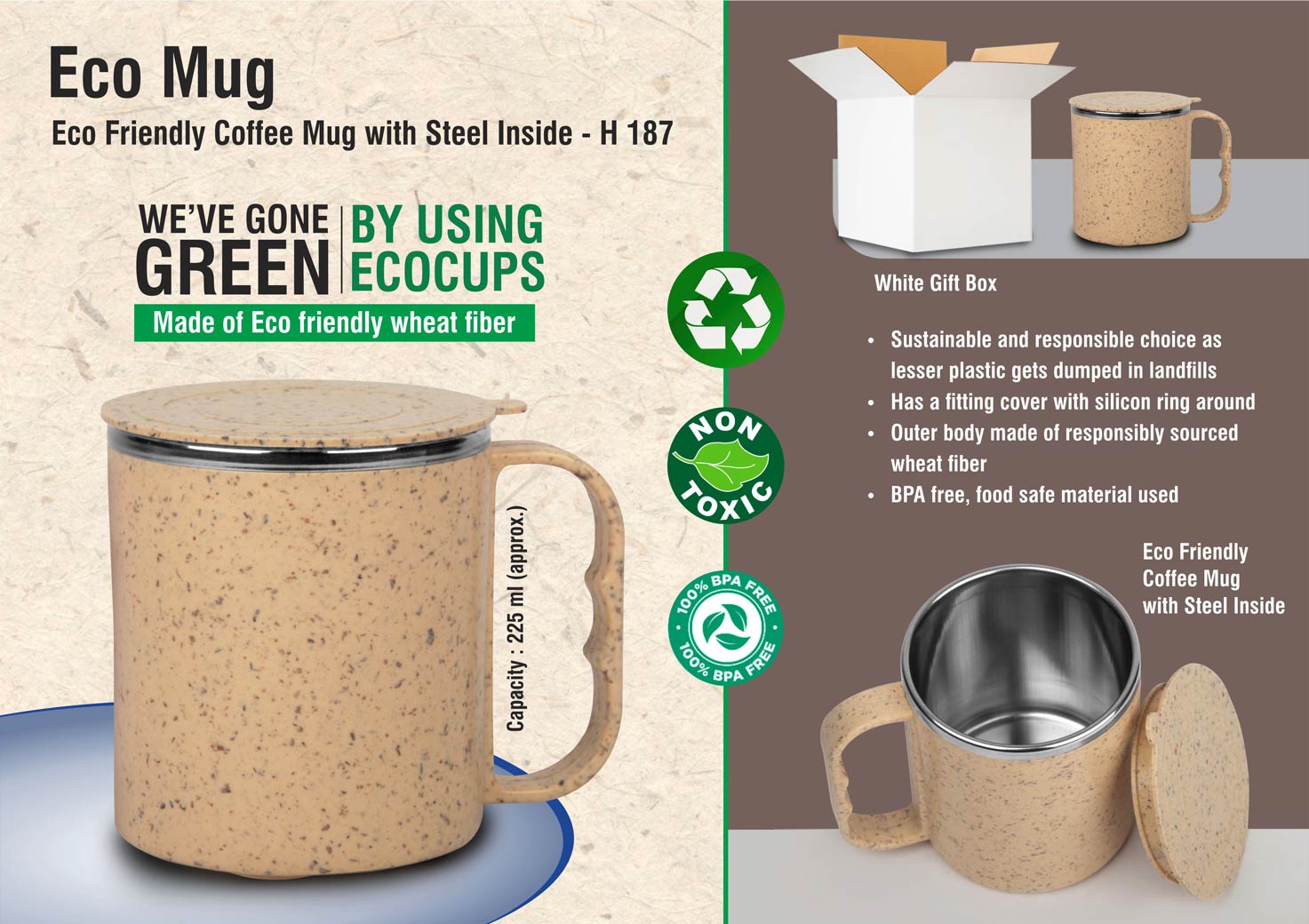 EcoMug Eco-Friendly Coffee Mug with Durable Stainless Steel Interior