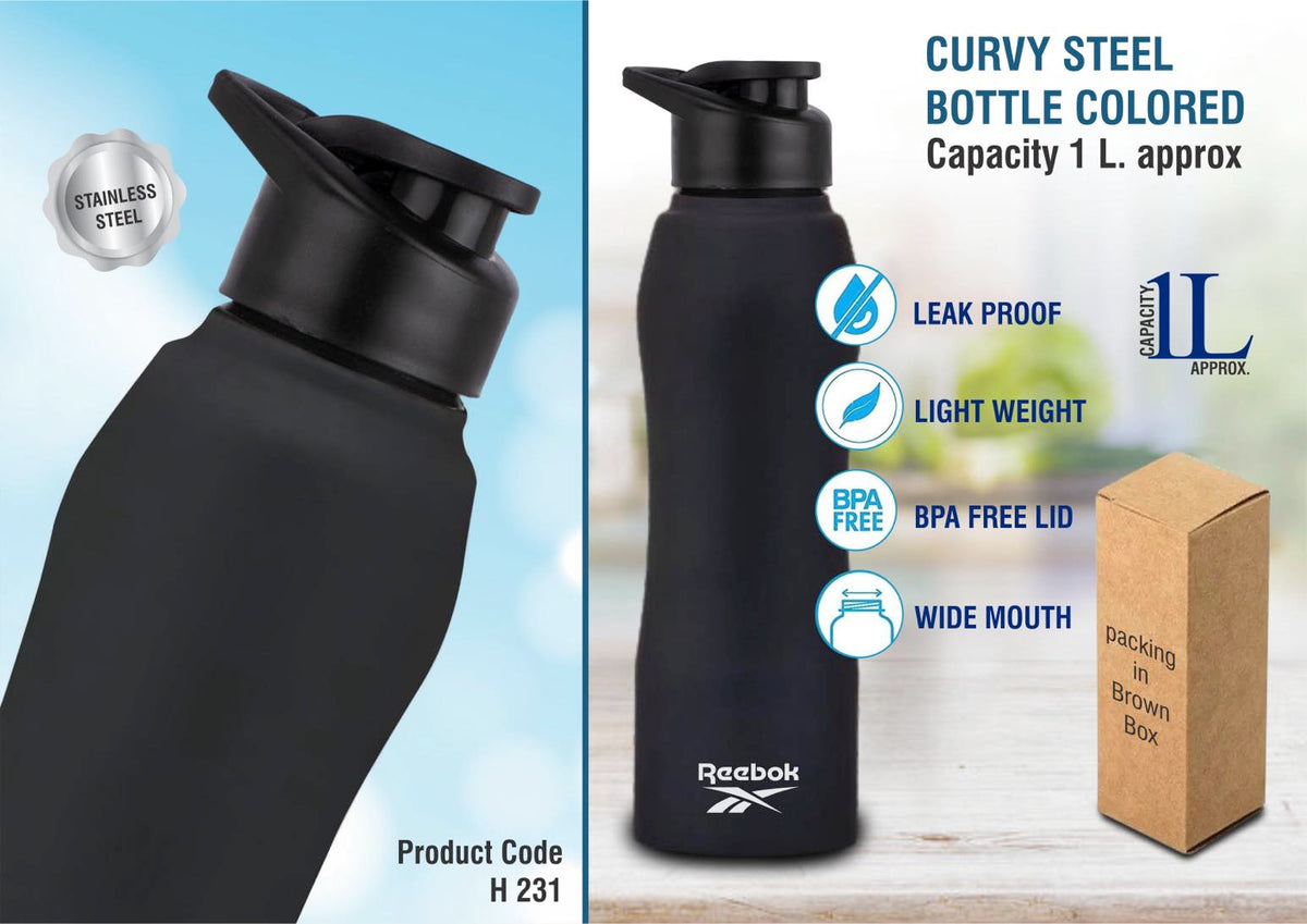 Long Cola Curevy Steel Bottle, 900ml, colored cap & carry strap