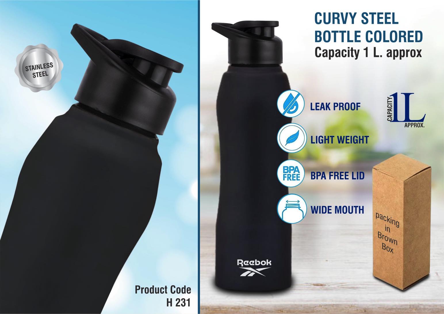 Long Cola Curevy Steel Bottle, 900ml, colored cap & carry strap