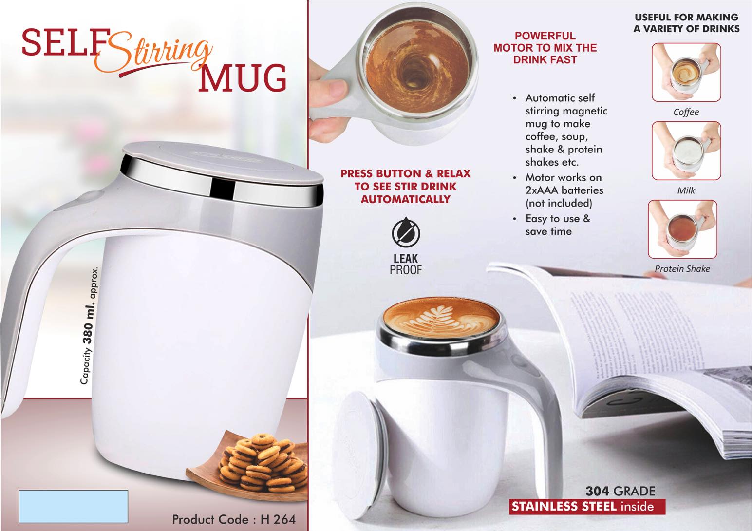 Self Stirring Mug, 380ml, SS304 interior