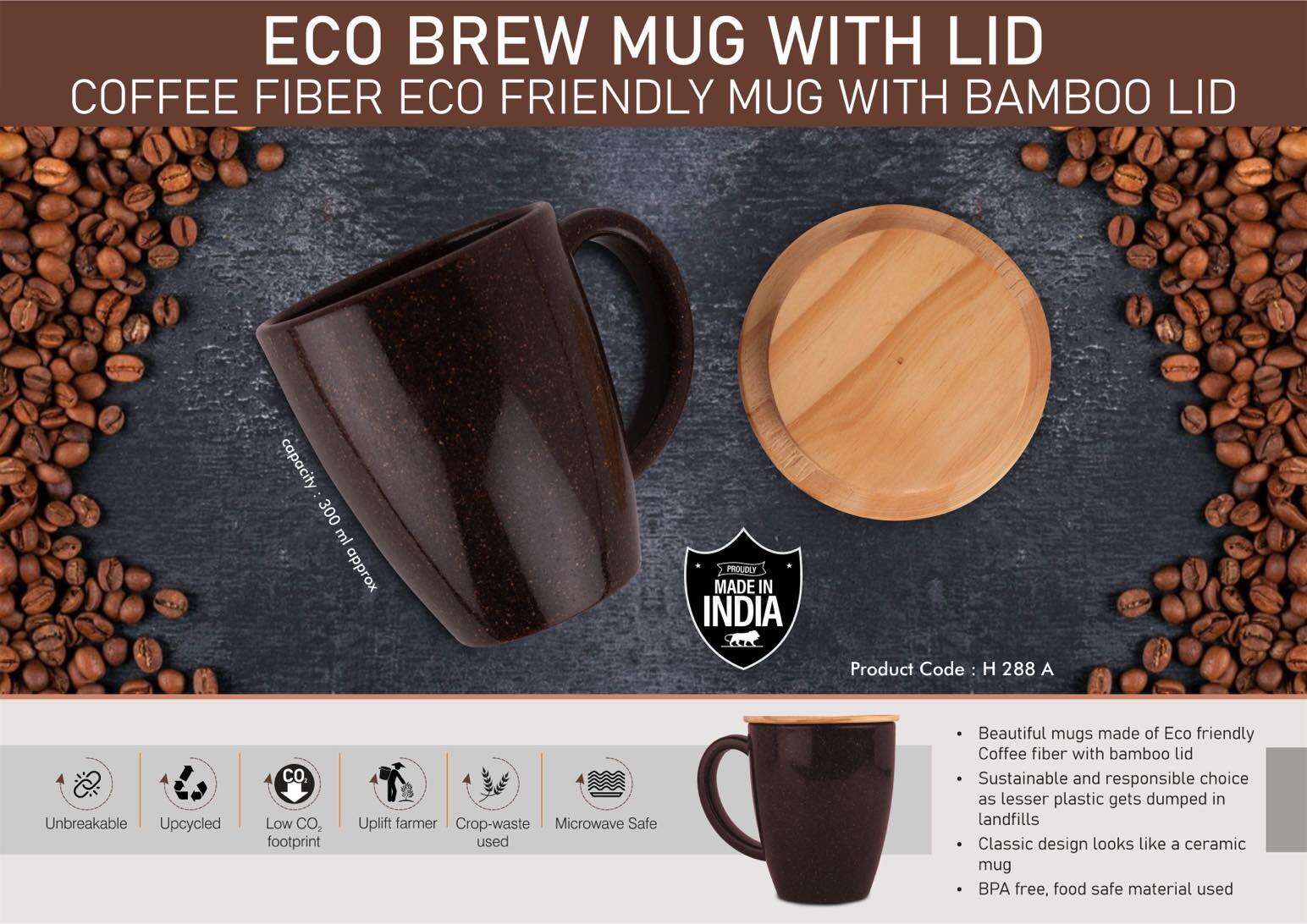 Coffee Fiber Eco Friendly Mug with Bamboo Lid-300ml approx