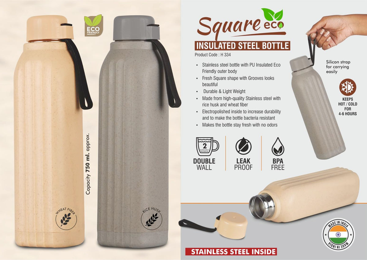 Eco Insulated Bottle, 750ml, wheat fiber, strap, 4–6h hot/cold