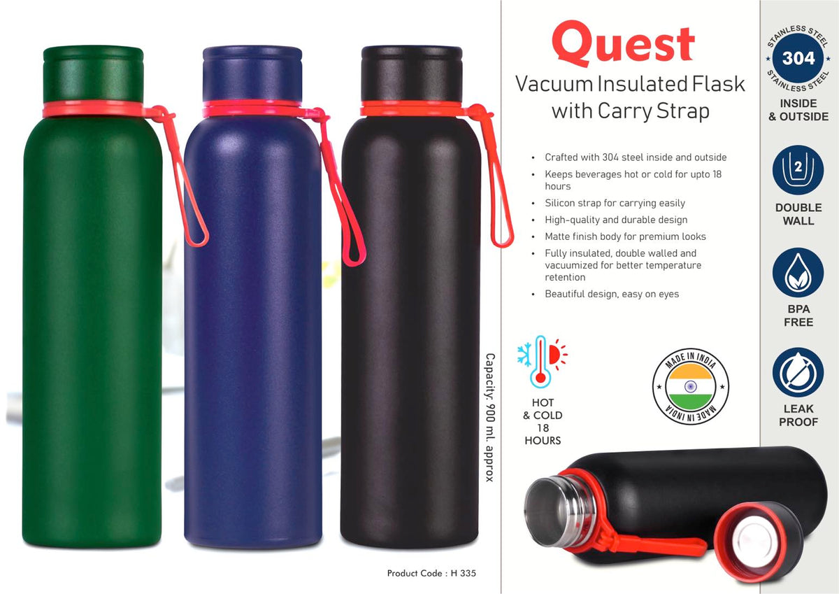 900ml Vacuum Flask, SS304, carry strap, 18h hot/cold