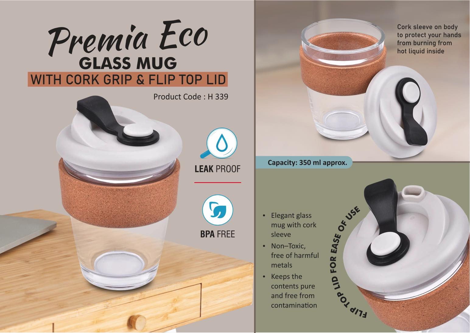 Glass Mug with Cork Grip - 350 ML
