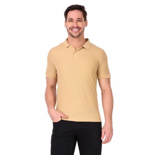 160 GSM Beige Men Collar T Shirt Regular Fit