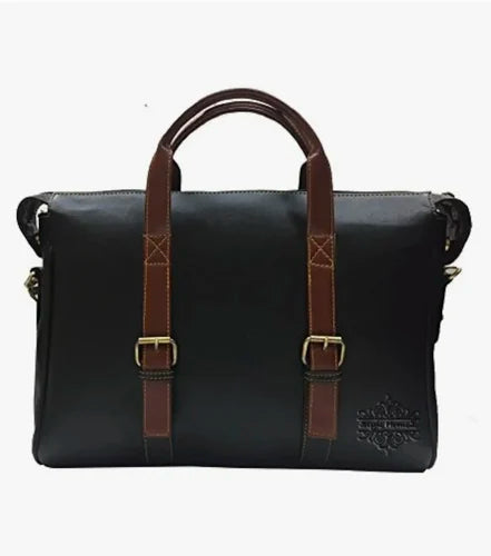 Black Pu Leather Laptop Messenger Bag