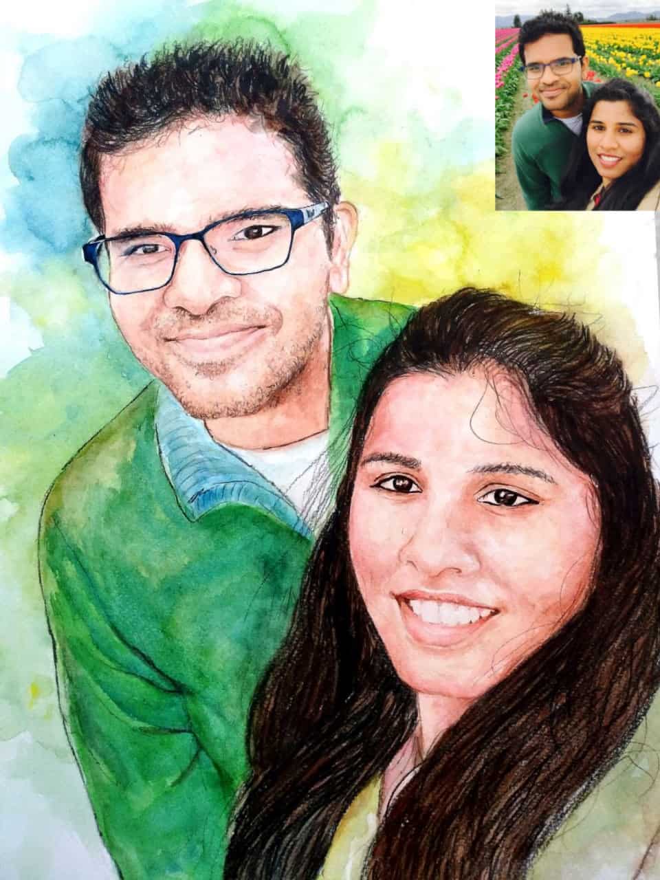 Handmade Custom Water Color Painting Family/Group Portrait